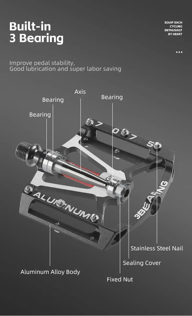 WEST BIKING Ultralight Cycling Pedals 3 Bearing MTB Road Bike 7075 Aluminum Alloy Non-slip Flat Pedal Multicolor Cycling Parts