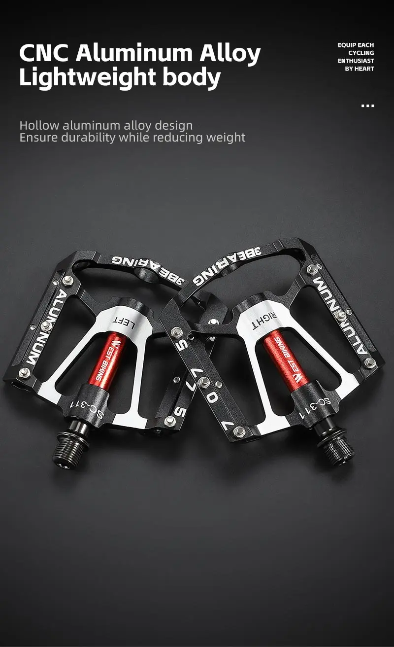 WEST BIKING Ultralight Cycling Pedals 3 Bearing MTB Road Bike 7075 Aluminum Alloy Non-slip Flat Pedal Multicolor Cycling Parts