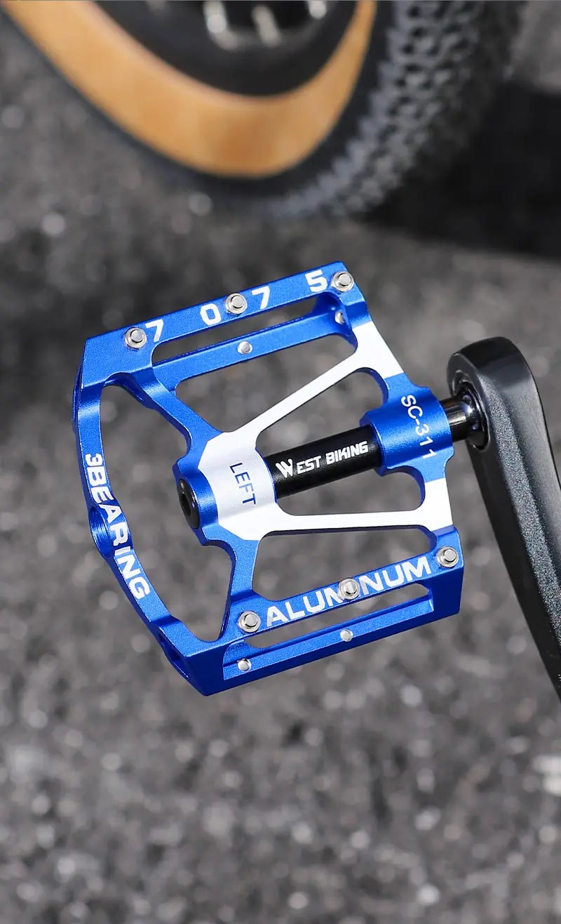 WEST BIKING Ultralight Cycling Pedals 3 Bearing MTB Road Bike 7075 Aluminum Alloy Non-slip Flat Pedal Multicolor Cycling Parts