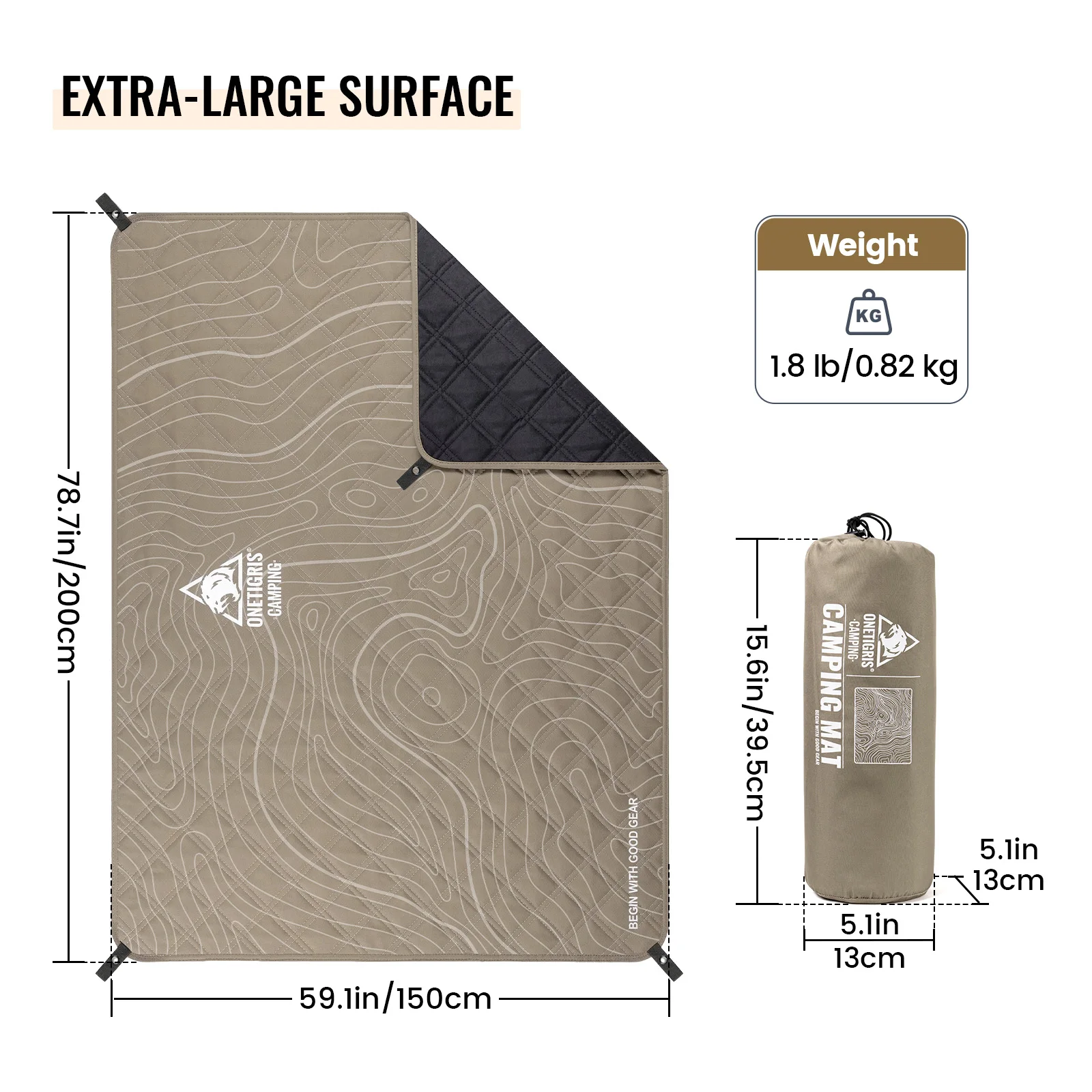 OneTigris Picnic Camping Mat Ultralight 3 Person Foldable Travel Blanket Moisture-proof Suitable for Gravel Grass Beach Ground