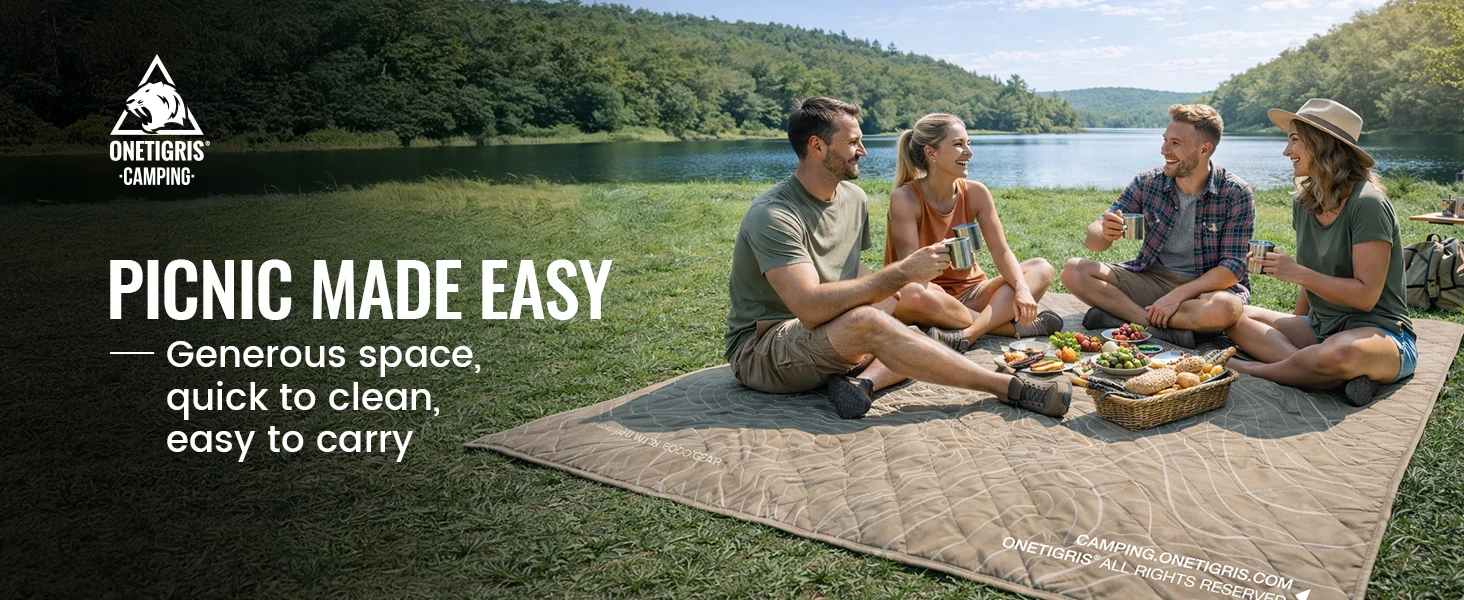 OneTigris Picnic Camping Mat Ultralight 3 Person Foldable Travel Blanket Moisture-proof Suitable for Gravel Grass Beach Ground