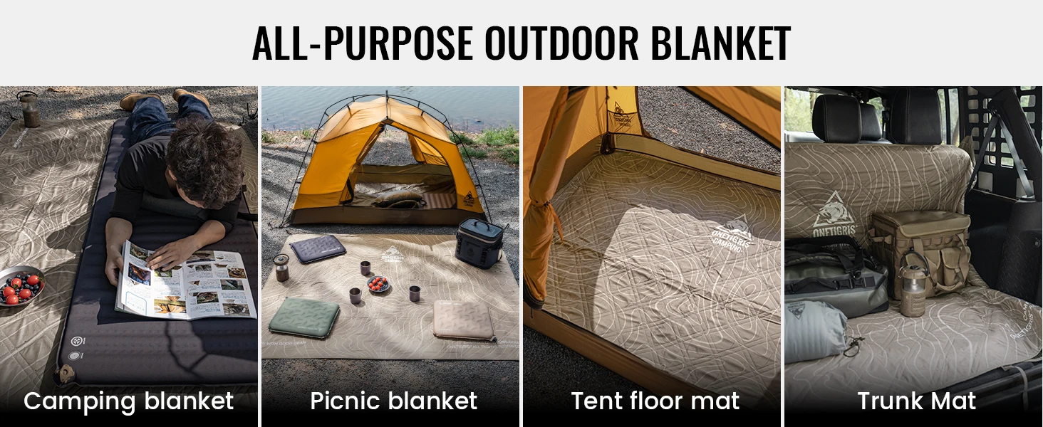 OneTigris Picnic Camping Mat Ultralight 3 Person Foldable Travel Blanket Moisture-proof Suitable for Gravel Grass Beach Ground