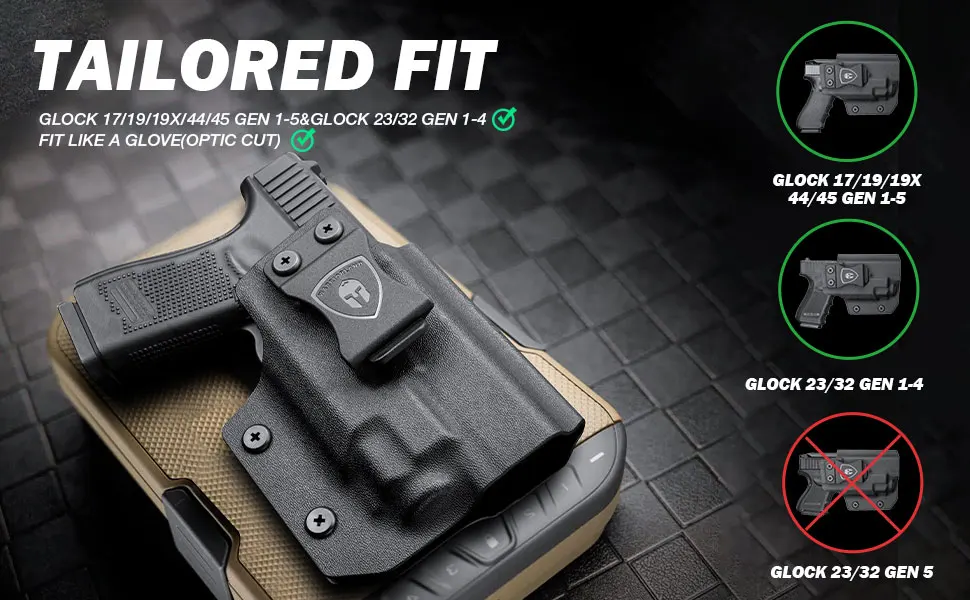 G17/G19+TLR-8 / TLR-8A Holster IWB Kydex Holster Optic Cut Fit: G17/G19/G44/G45 (GEN 1-5)&G23/32 (Gen 3-4)+TLR-8/TLR-8A