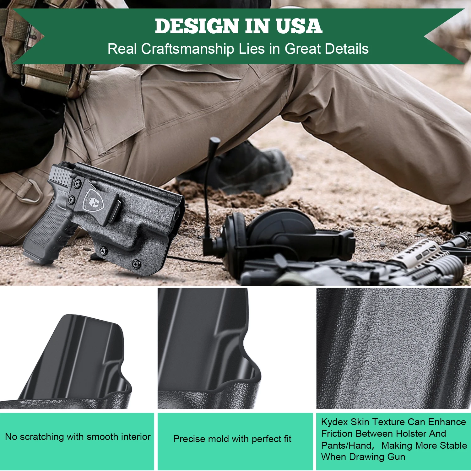 G17/G19+TLR-8 / TLR-8A Holster IWB Kydex Holster Optic Cut Fit: G17/G19/G44/G45 (GEN 1-5)&G23/32 (Gen 3-4)+TLR-8/TLR-8A