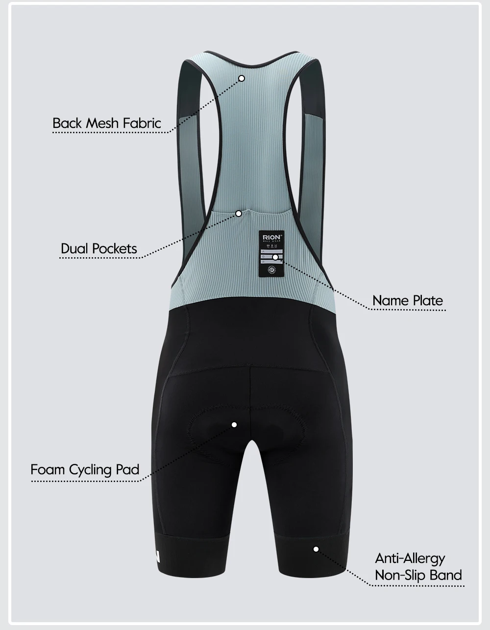 RION Men's Cycling Bib Shorts Mountain Bike MTB Padded Tights Bicycle Clothes Riding Bibs Dolomiti 8H Long Distance Breathable