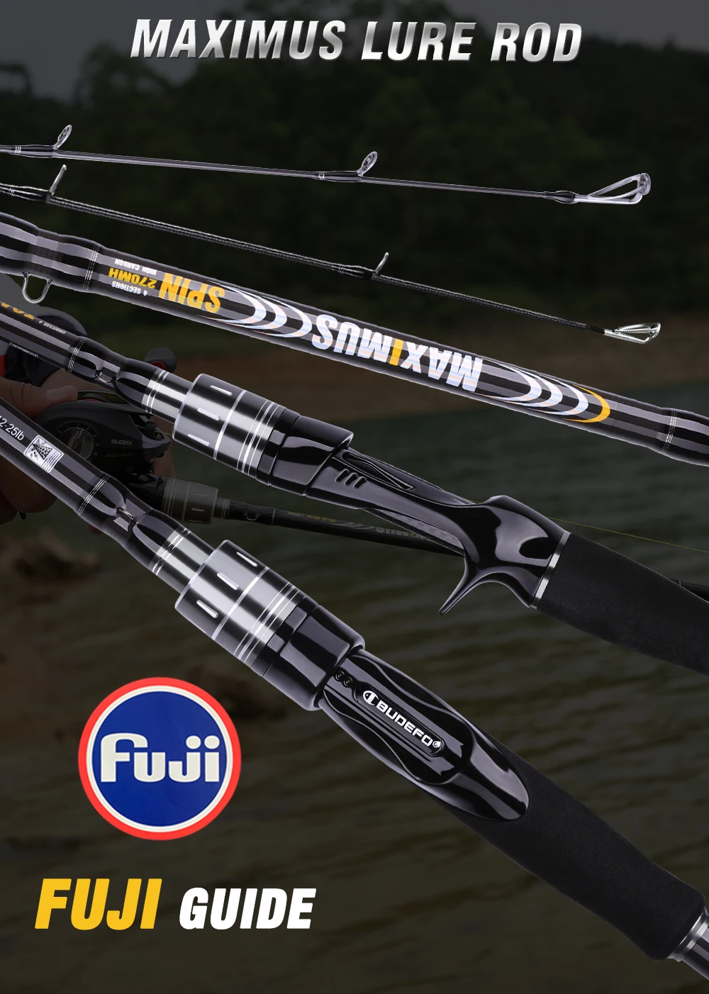 BUDEFO MAXIMUS Lure Fishing Rod 1.8m 2.4m 3.0m30T Carbon Spinning Baitcasting FUJI Guide Travel Lure Rod 3-50g ML/M/MH