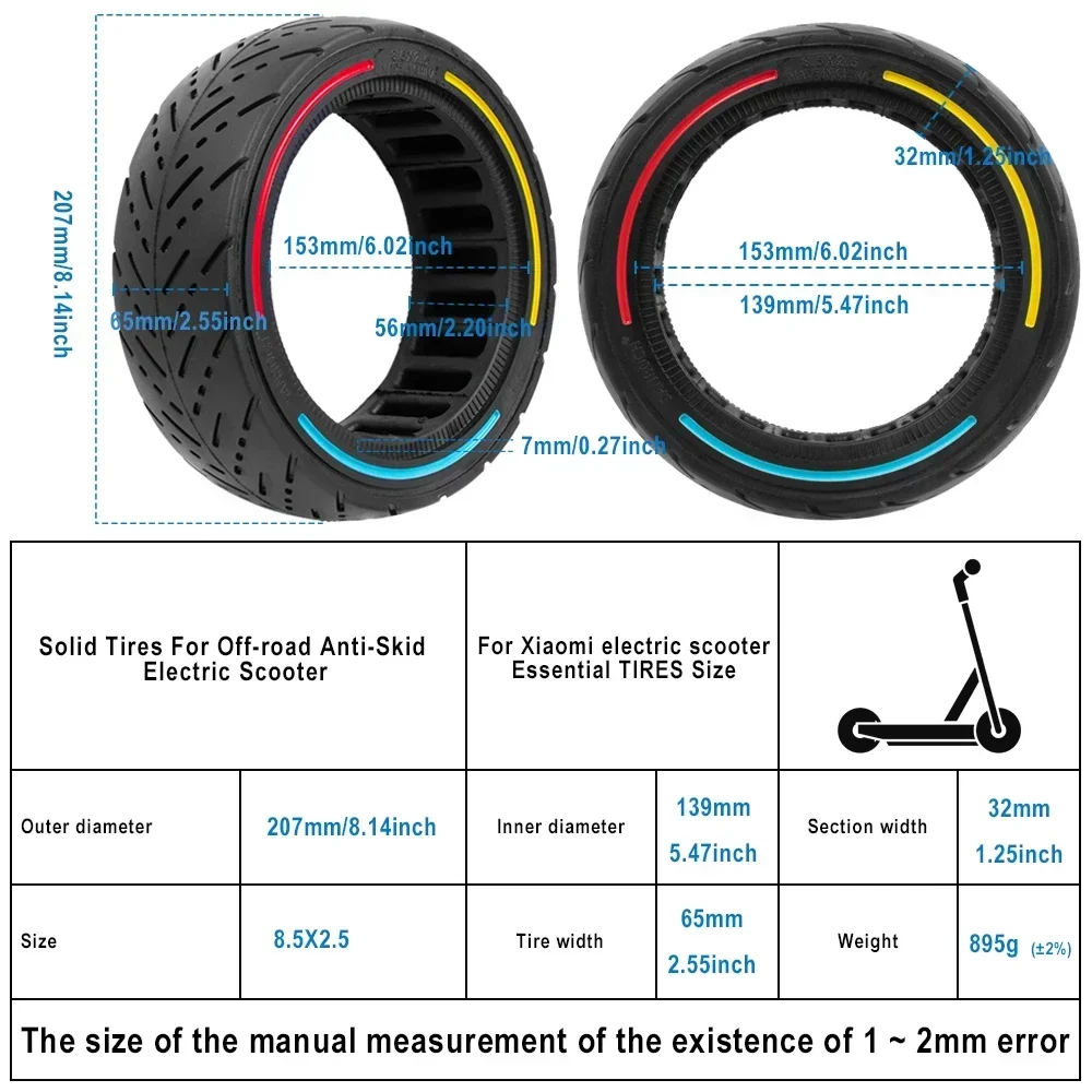 8.5x2.5 Off-road Solid Tire for Dualtron Mini Speedway Leger Scooter Accessories 8.5Inch Rubber Explosion Proof Tubeless Tyre