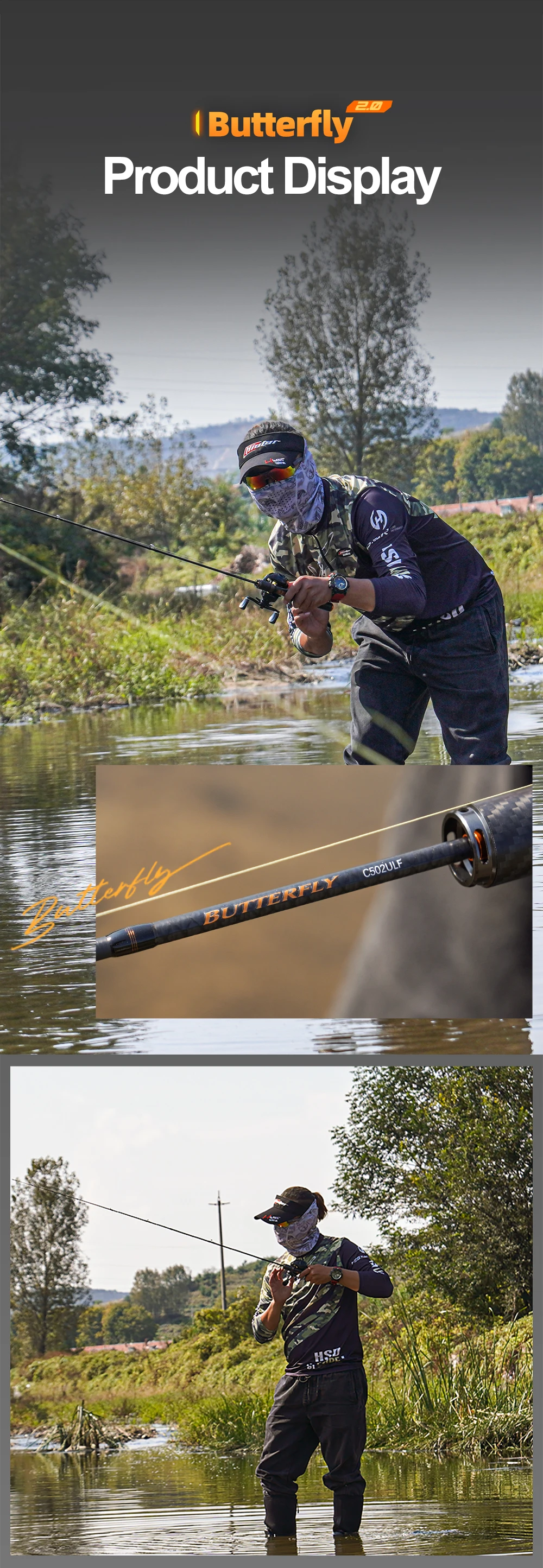 HASIDA Butterfly Fishing Rod Korea Guides Dual Action Air Mechanical Sound 3D Sculpture Reel Seat Light 68G Spinning Casting