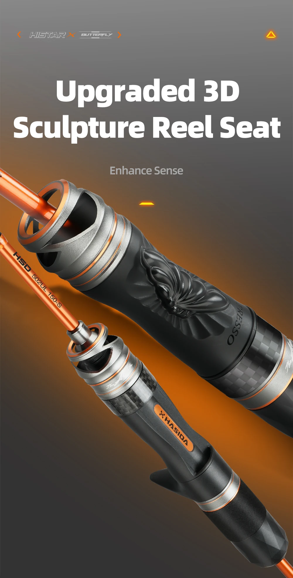 HASIDA Butterfly Fishing Rod Korea Guides Dual Action Air Mechanical Sound 3D Sculpture Reel Seat Light 68G Spinning Casting