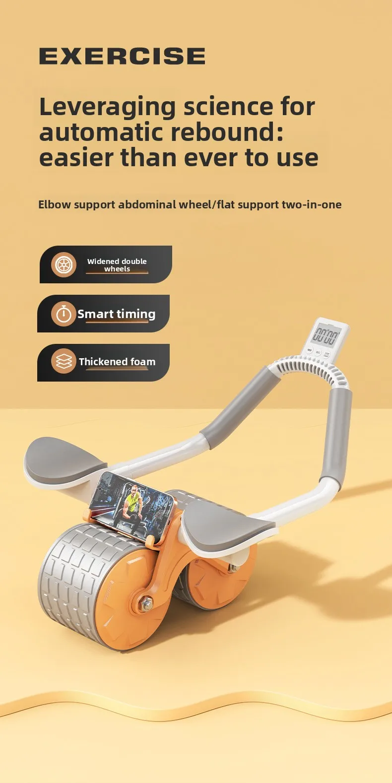 Dual Wheel Abdominal Exercise Roller Non-slip Stable Fitness Equipment Home Gym Belly Shaping Core Trainer For Beginners