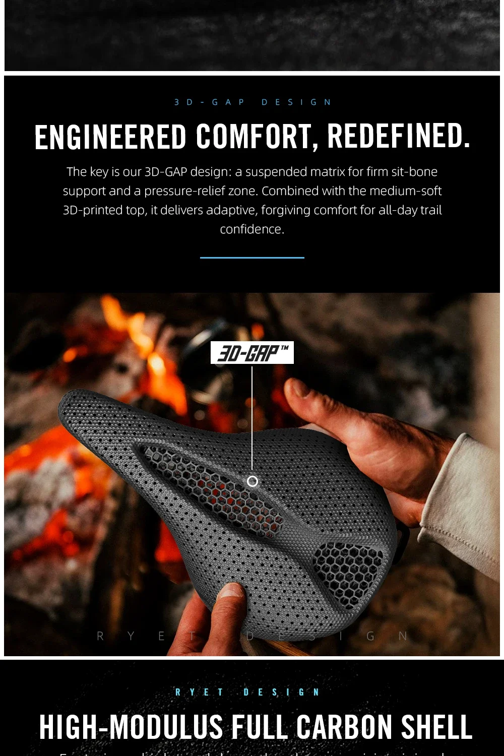 RYET Full Carbon 3D Printed Saddle 145/155mm 160-227g Oval 7x9mm Rails Superflow Cut-Out Ultralight Road MTB Gravel Triathlon XC