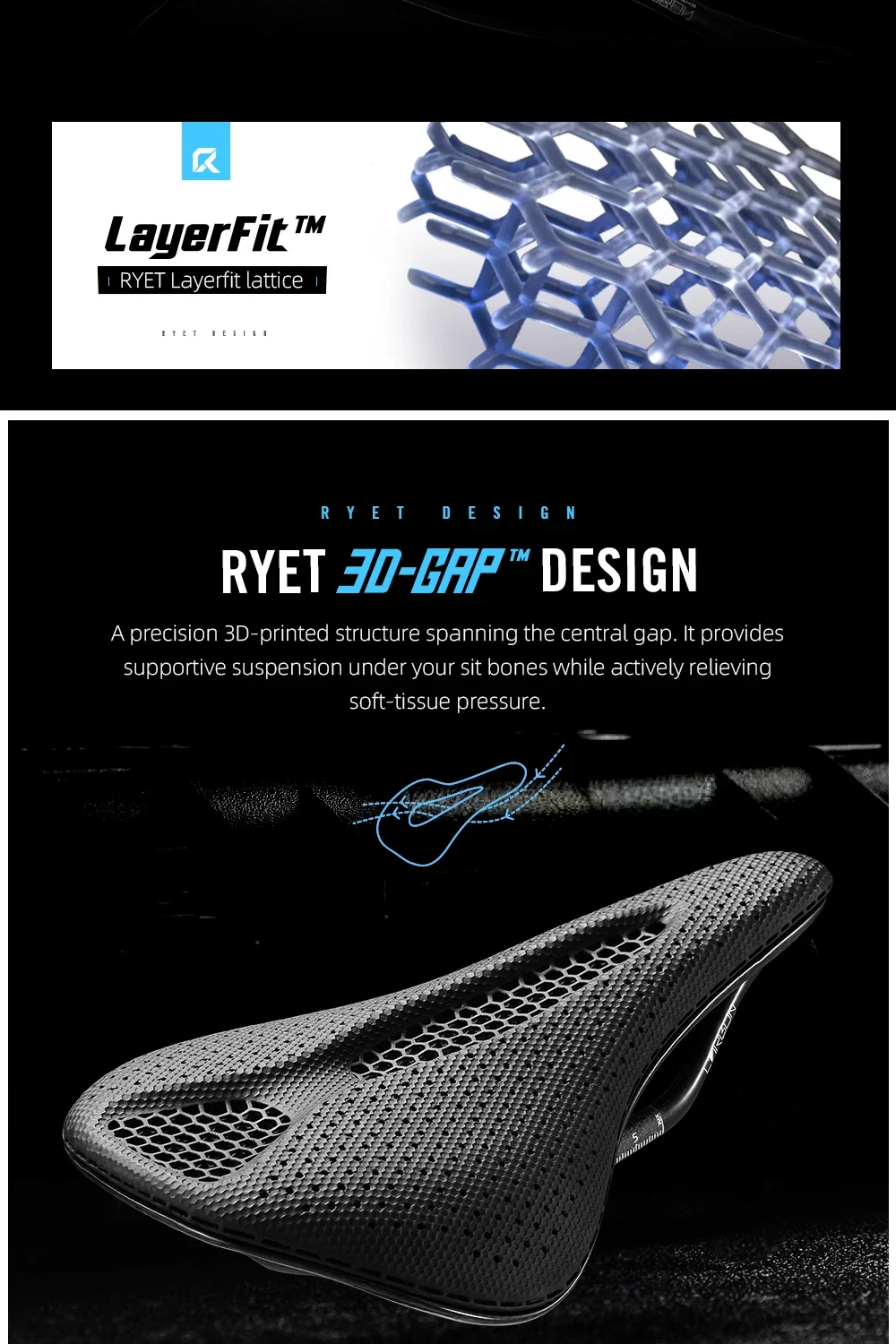 RYET Full Carbon 3D Printed Saddle 145/155mm 160-227g Oval 7x9mm Rails Superflow Cut-Out Ultralight Road MTB Gravel Triathlon XC