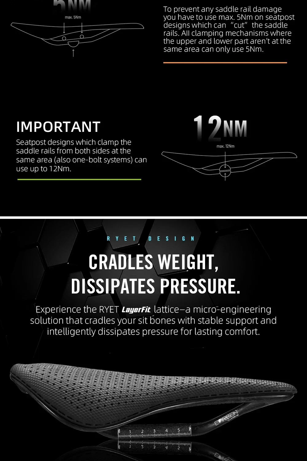 RYET Full Carbon 3D Printed Saddle 145/155mm 160-227g Oval 7x9mm Rails Superflow Cut-Out Ultralight Road MTB Gravel Triathlon XC