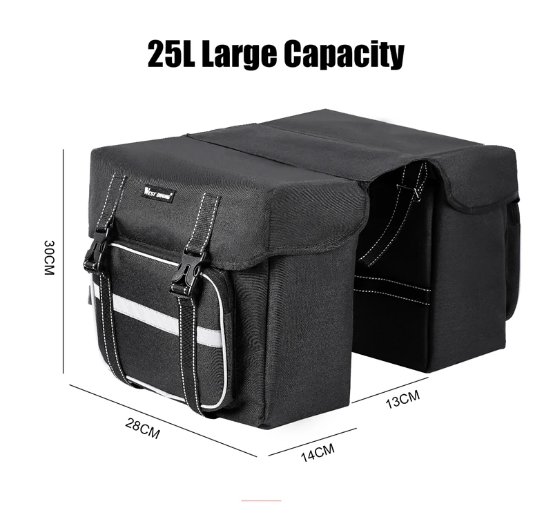 WEST BIKING Bicycle Rear Seat Bag 25L Large Capacity Outdoor Luggage Carrier Bags Cycling MTB Road Bike Trunk Double Pannier Bag