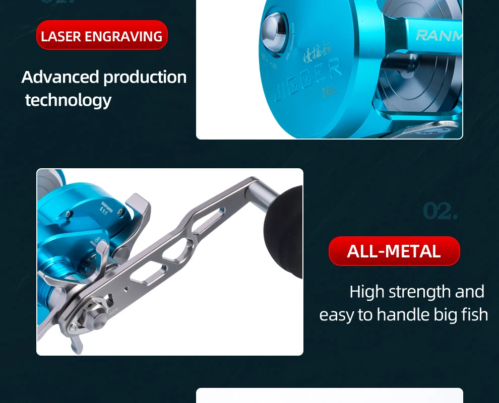 RANMI JIGGER A500 Fishing Reel Drum Wheel Slow Jigging Reel Max Drag 16kg Gear Ratio 5.1:1 8+1BB