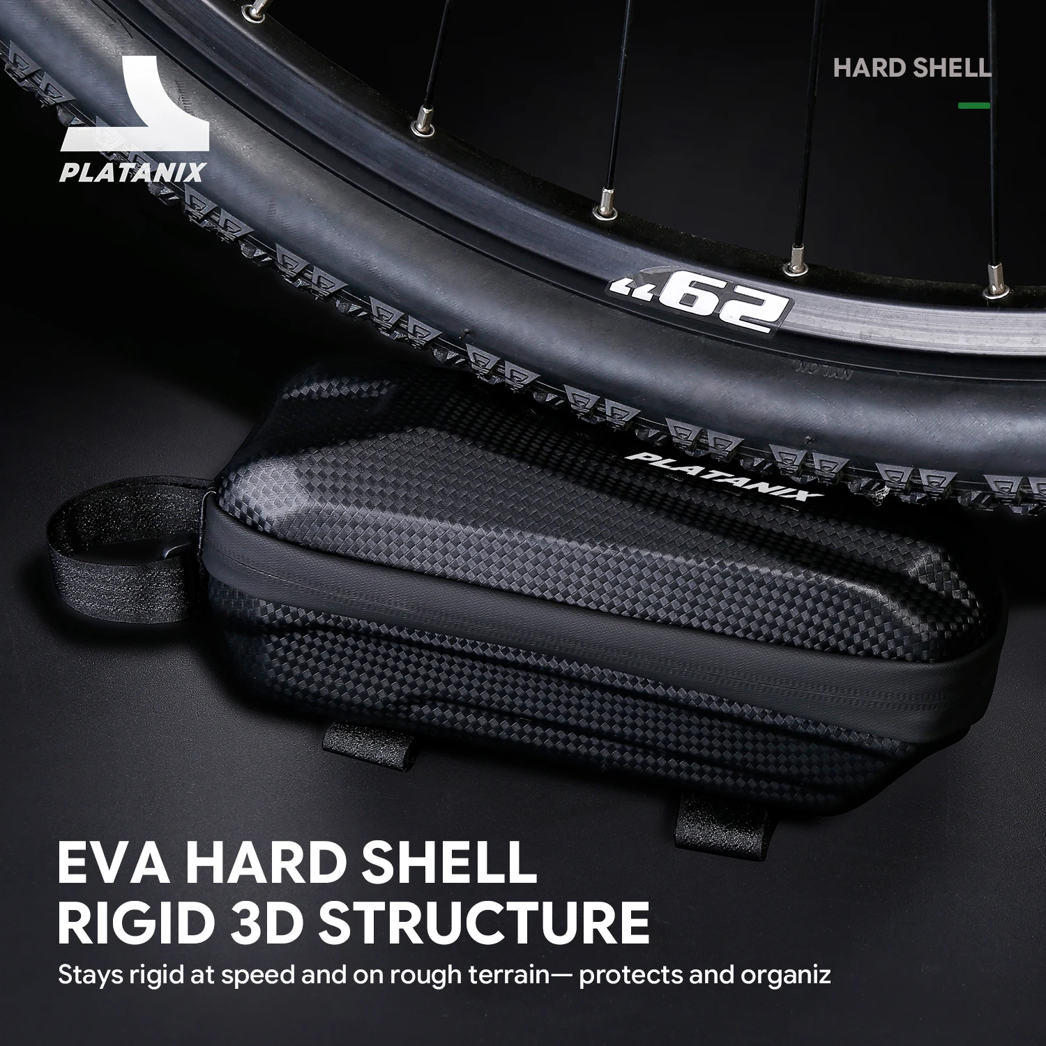 PLATANIX TZ05 Bike Top Tube Bag, PU EVA Hard Shell Storage Pouch with Dual Zippers, Mesh Pocket & Straps for Road Cycling & MTB
