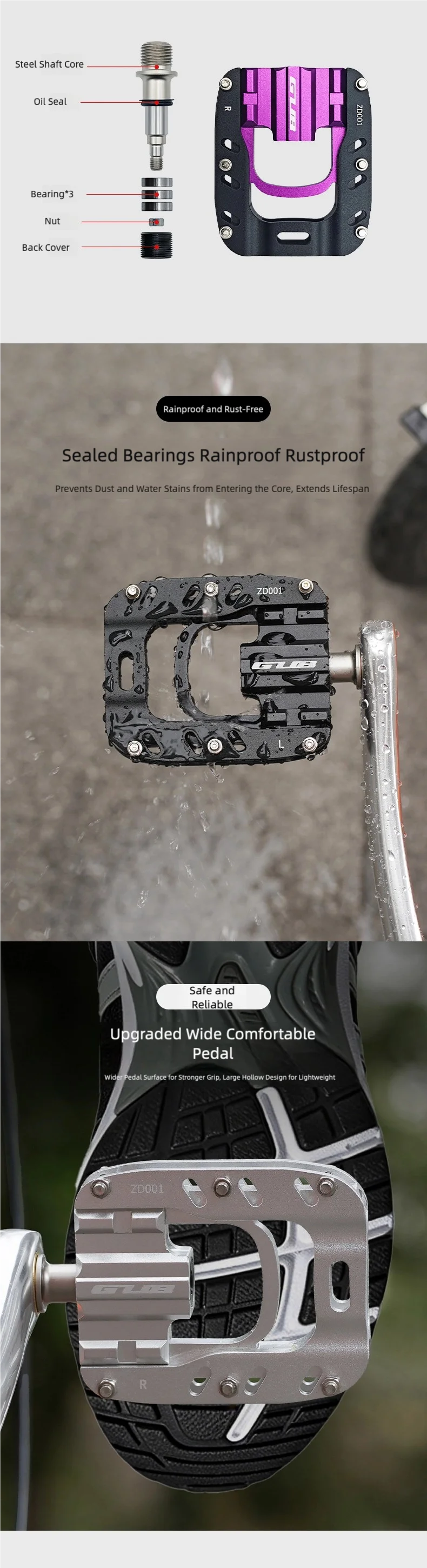 GUB ZD001 Triple-Bearing Folding Pedals Aluminum Alloy MTB Road Folding Bike Pedals Anti-Slip Cycling Accessories
