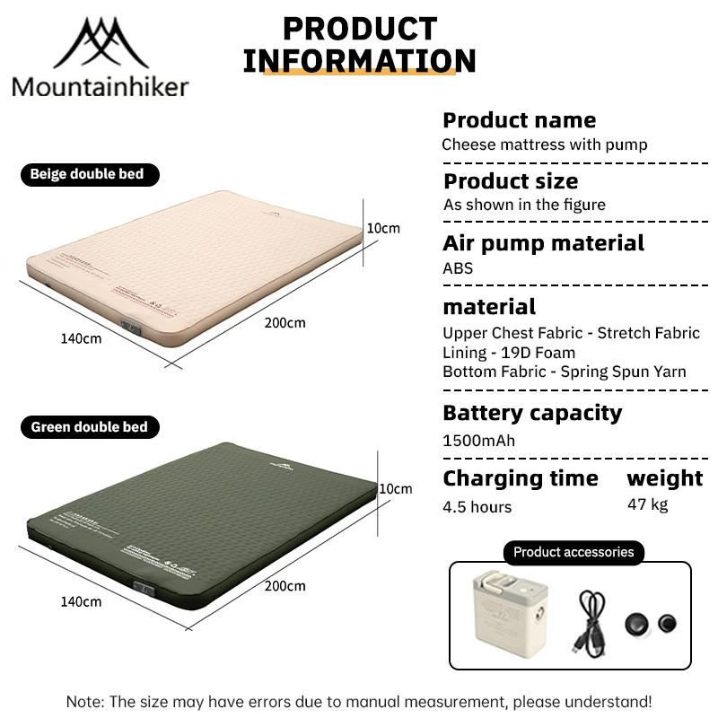MOUNTAINHIKER New Upgrade Inflatable Mattress 10CM Thick Portable Sleeping Pad Mat with Storage Bag for Camping