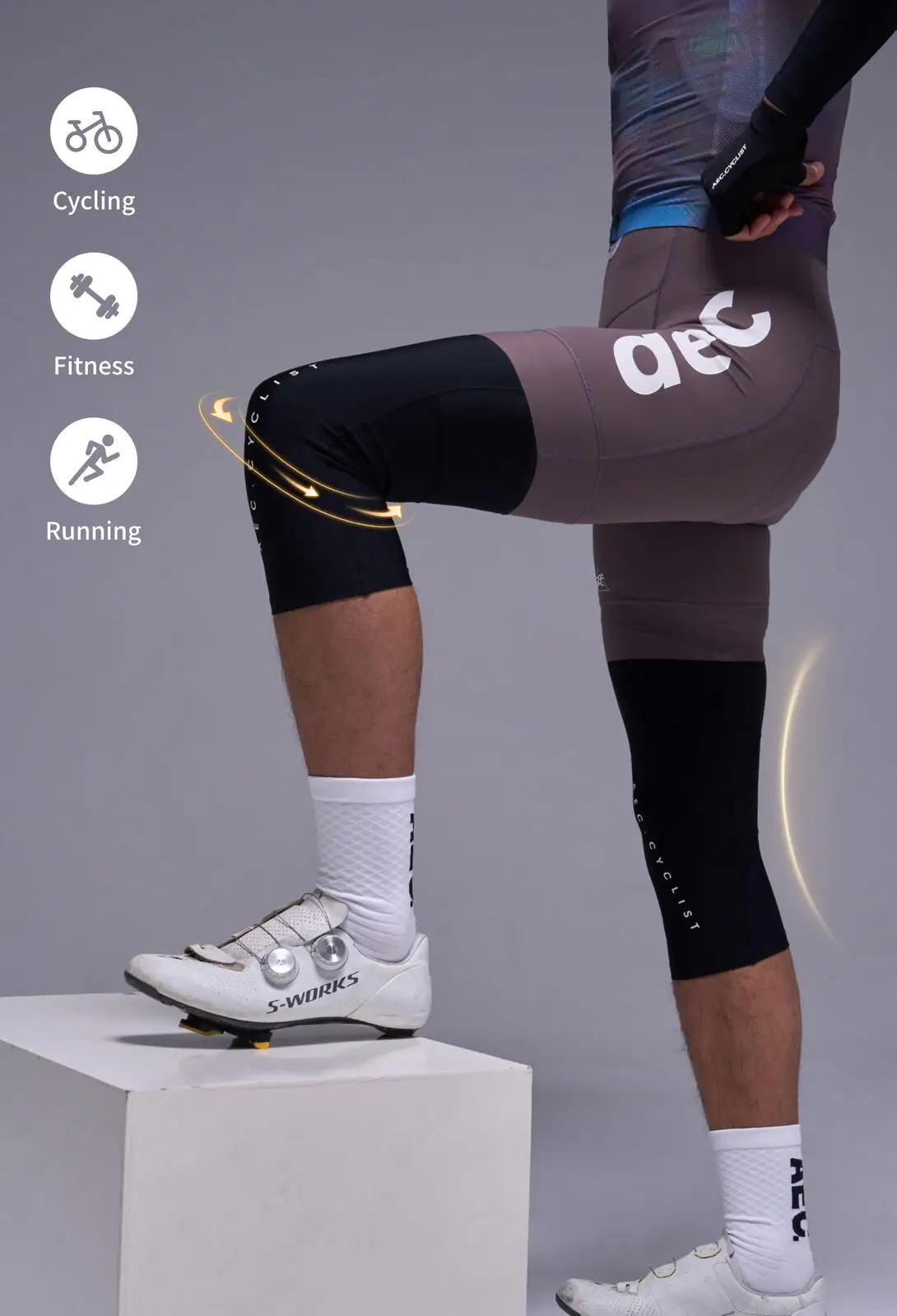 AEC.CYSLIST Fleece Cycling Leg Warmers Reflective Logo Short Leg Protection Compression Knee Cover Bicycle Road Bike Knee Sleeve