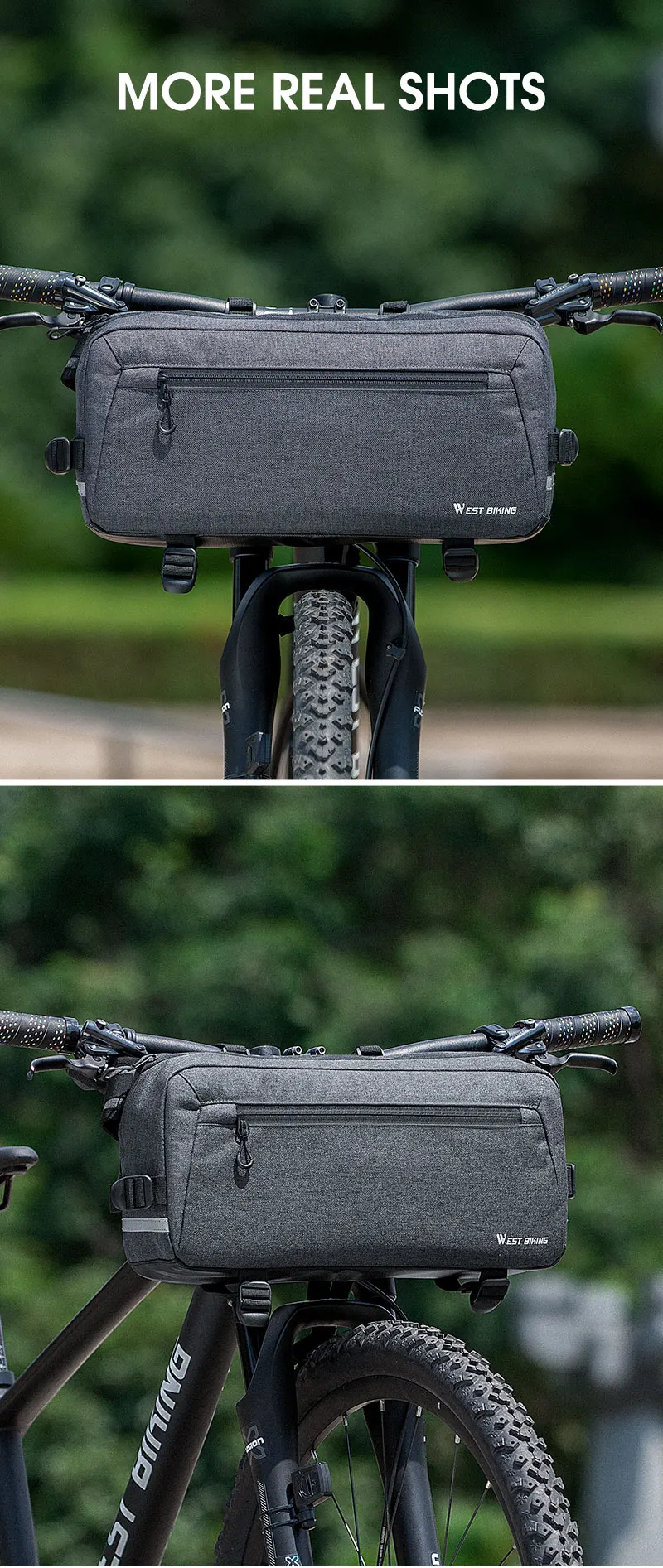 WEST BIKING 6.2L Multifunctional Waterproof Bicycle Handlebar Bag with Shoulder Strap & Reflective Strip Front Bike Bag for MTB