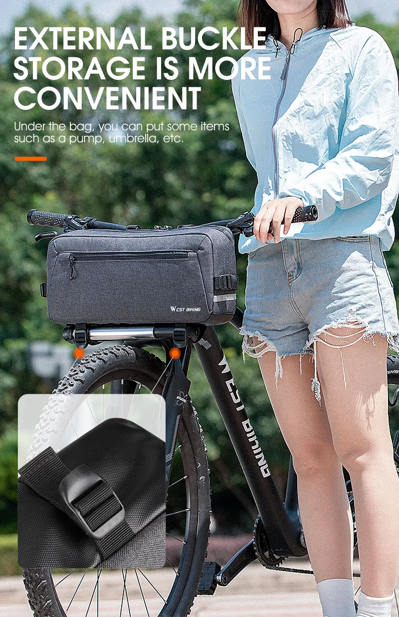 WEST BIKING 6.2L Multifunctional Waterproof Bicycle Handlebar Bag with Shoulder Strap & Reflective Strip Front Bike Bag for MTB