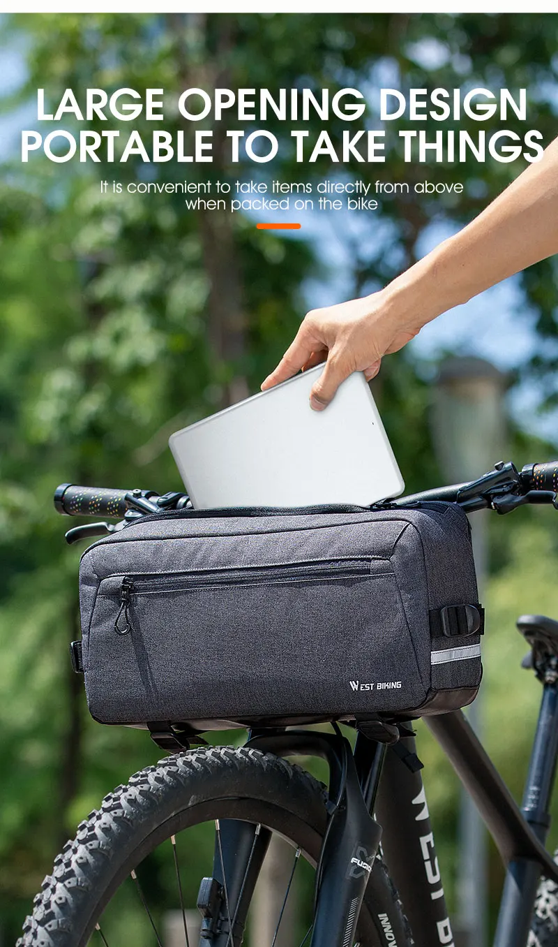 WEST BIKING 6.2L Multifunctional Waterproof Bicycle Handlebar Bag with Shoulder Strap & Reflective Strip Front Bike Bag for MTB