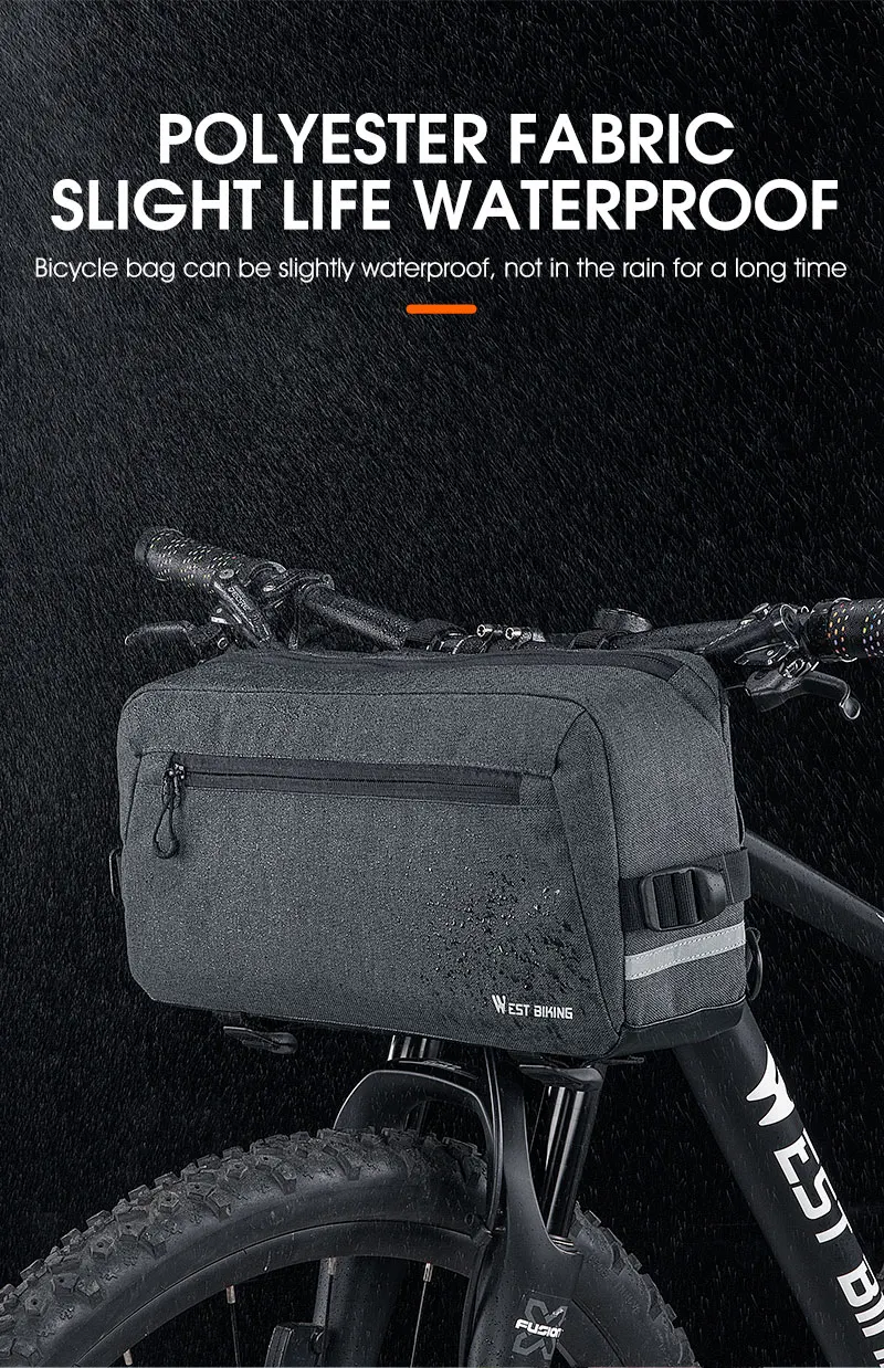 WEST BIKING 6.2L Multifunctional Waterproof Bicycle Handlebar Bag with Shoulder Strap & Reflective Strip Front Bike Bag for MTB