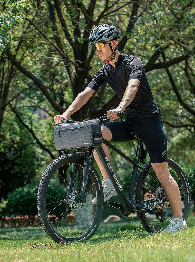 WEST BIKING 6.2L Multifunctional Waterproof Bicycle Handlebar Bag with Shoulder Strap & Reflective Strip Front Bike Bag for MTB