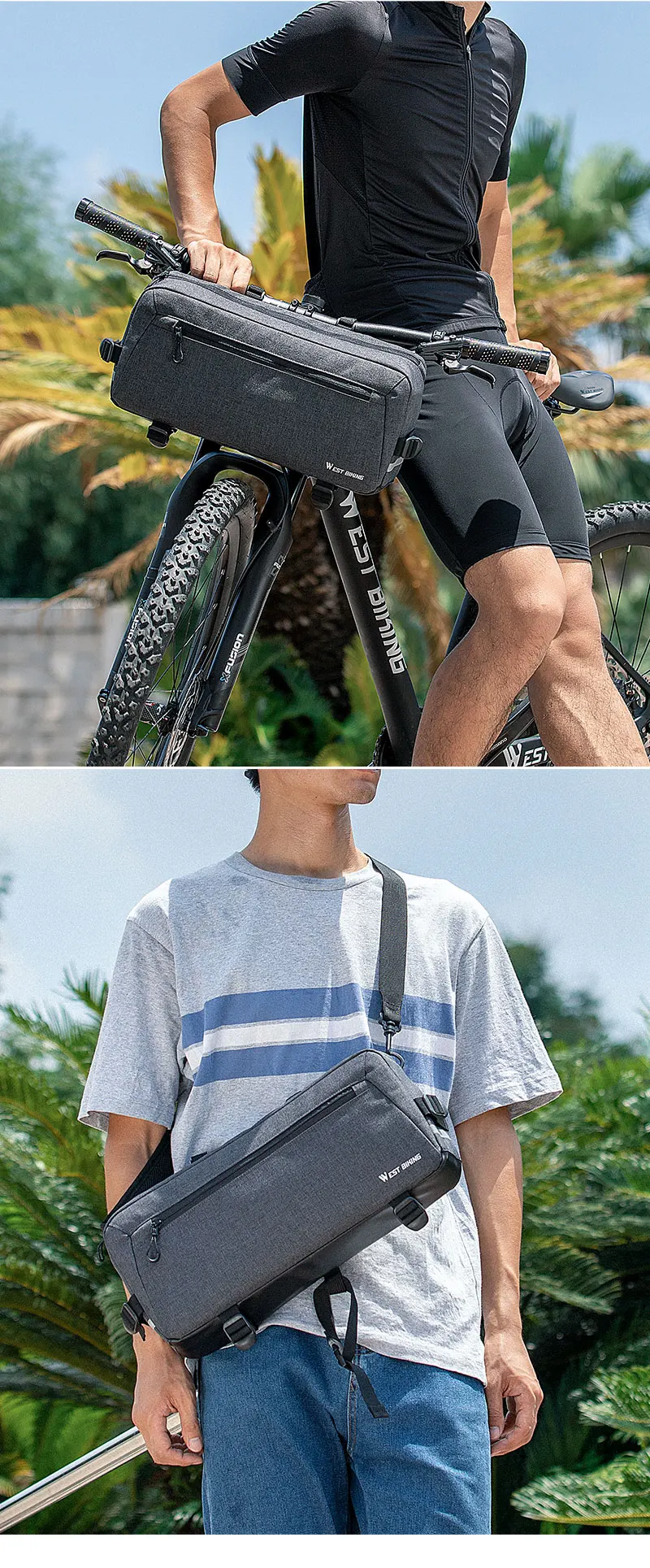 WEST BIKING 6.2L Multifunctional Waterproof Bicycle Handlebar Bag with Shoulder Strap & Reflective Strip Front Bike Bag for MTB