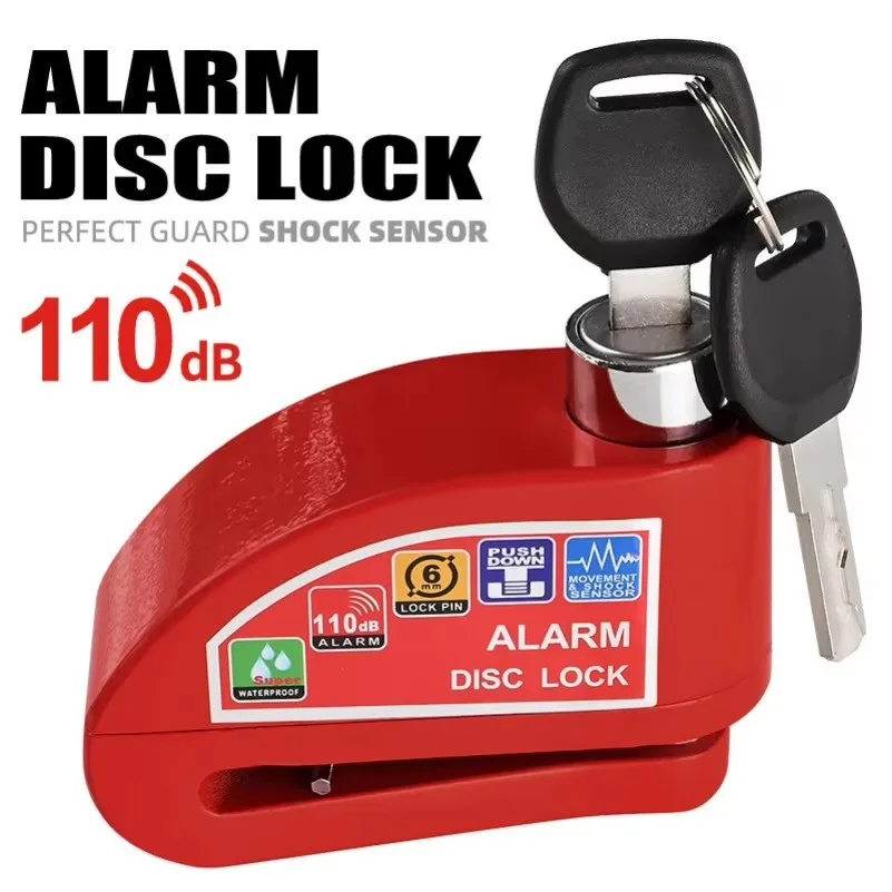 Scooter Motorcycle Bicycle Alarm Lock Wheel Disc Brake Waterproof Anti-Theft Aluminum Alloy Safety Brake Lock Moto Aaccessories