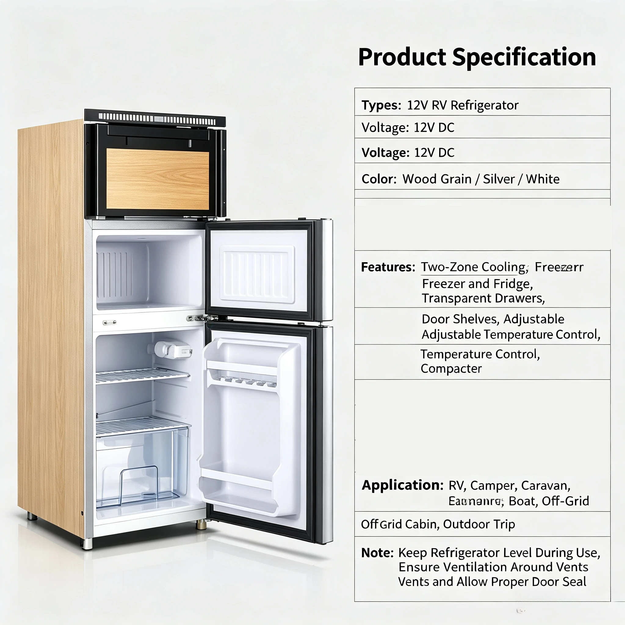 DC Compressor RV Refrigerator 12V/24V/48V, Solar Battery Powered Fridge Freezer Special for Camper Yacht Caravan Off-Grid Travel