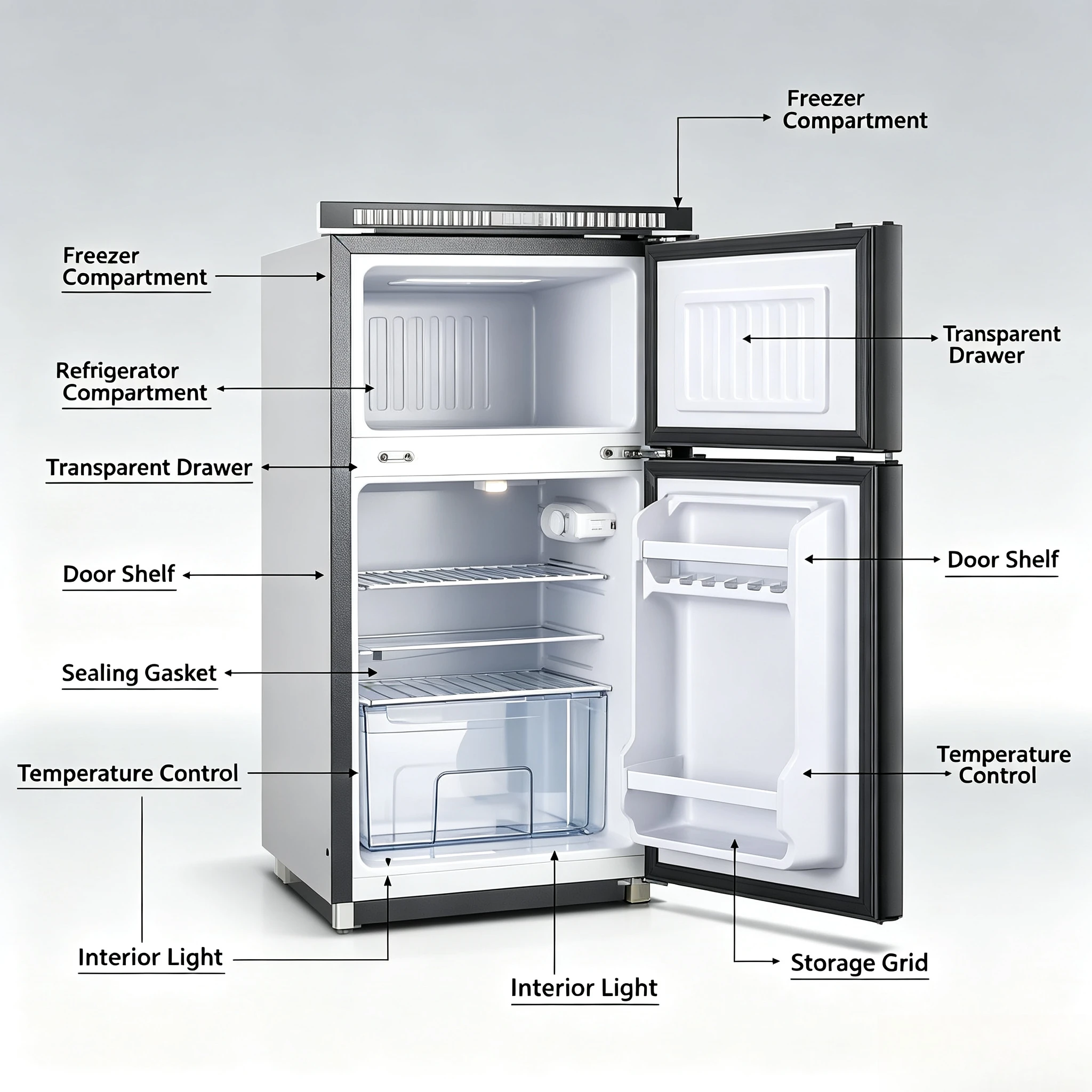 DC Compressor RV Refrigerator 12V/24V/48V, Solar Battery Powered Fridge Freezer Special for Camper Yacht Caravan Off-Grid Travel