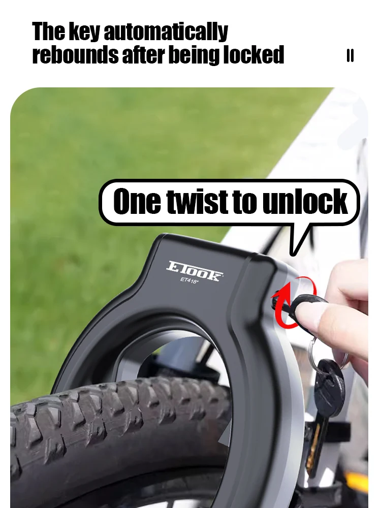 ETOOK Bicycle Horseshoe Lock Anti-Drill Bicycle Frame Wheel Clamp Lock Hardened Steel Anti-theft Bike Lock for 3" Fat Tire Bike