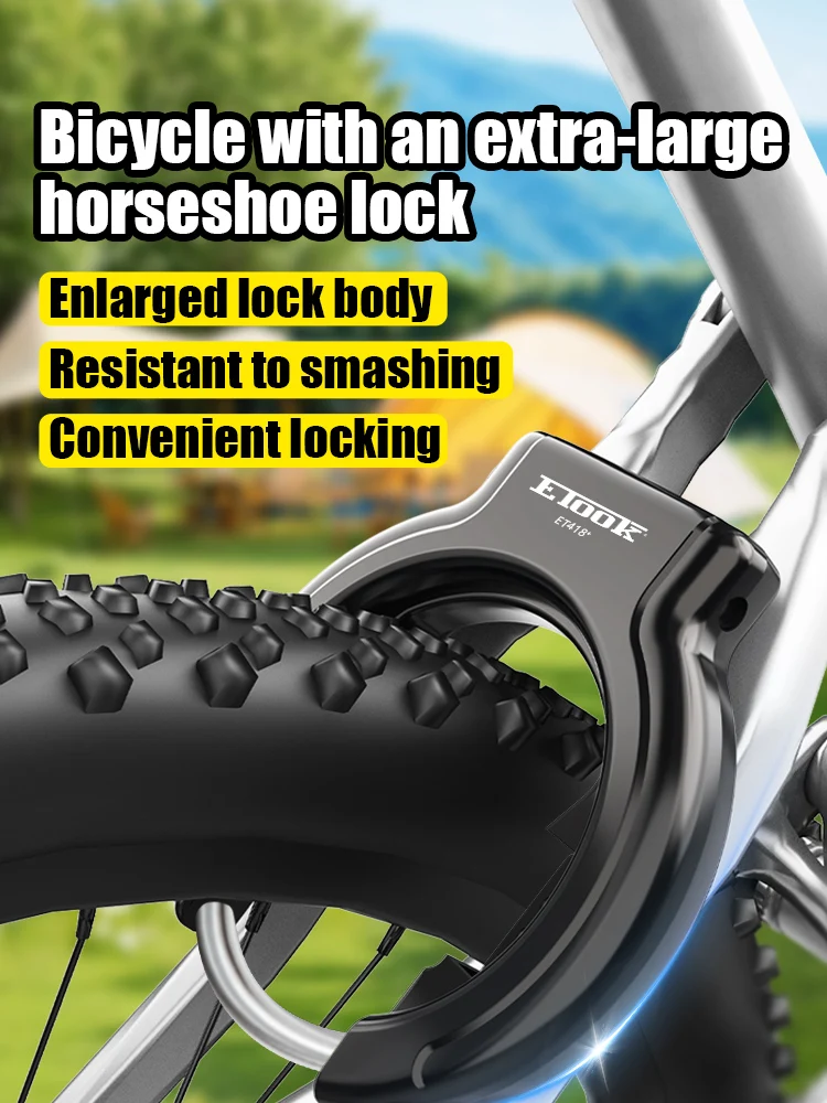 ETOOK Bicycle Horseshoe Lock Anti-Drill Bicycle Frame Wheel Clamp Lock Hardened Steel Anti-theft Bike Lock for 3" Fat Tire Bike
