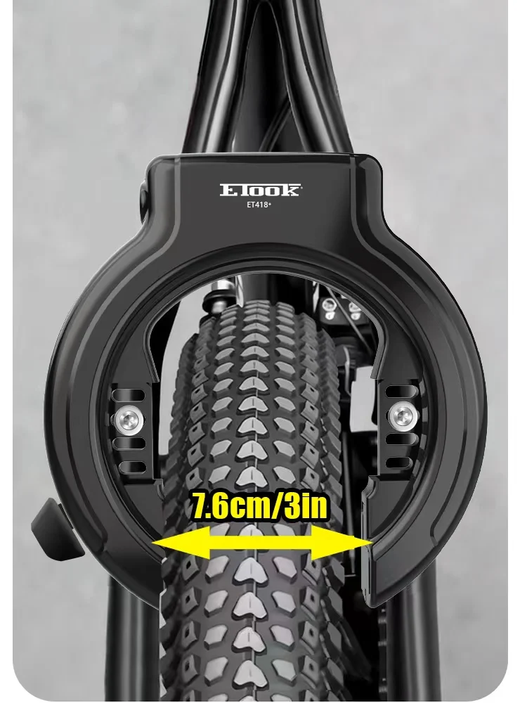 ETOOK Bicycle Horseshoe Lock Anti-Drill Bicycle Frame Wheel Clamp Lock Hardened Steel Anti-theft Bike Lock for 3" Fat Tire Bike