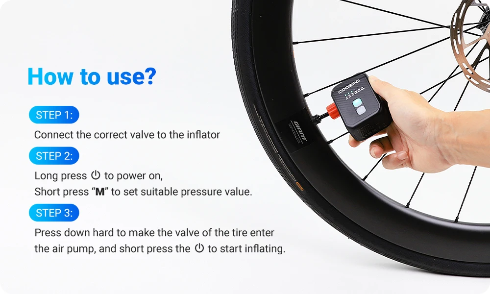 COOSPO AP-E1 Electric Air Pump Portable Inflator 120PSI MTB Road Bike Accessories for Bike Schrader Presta Tires