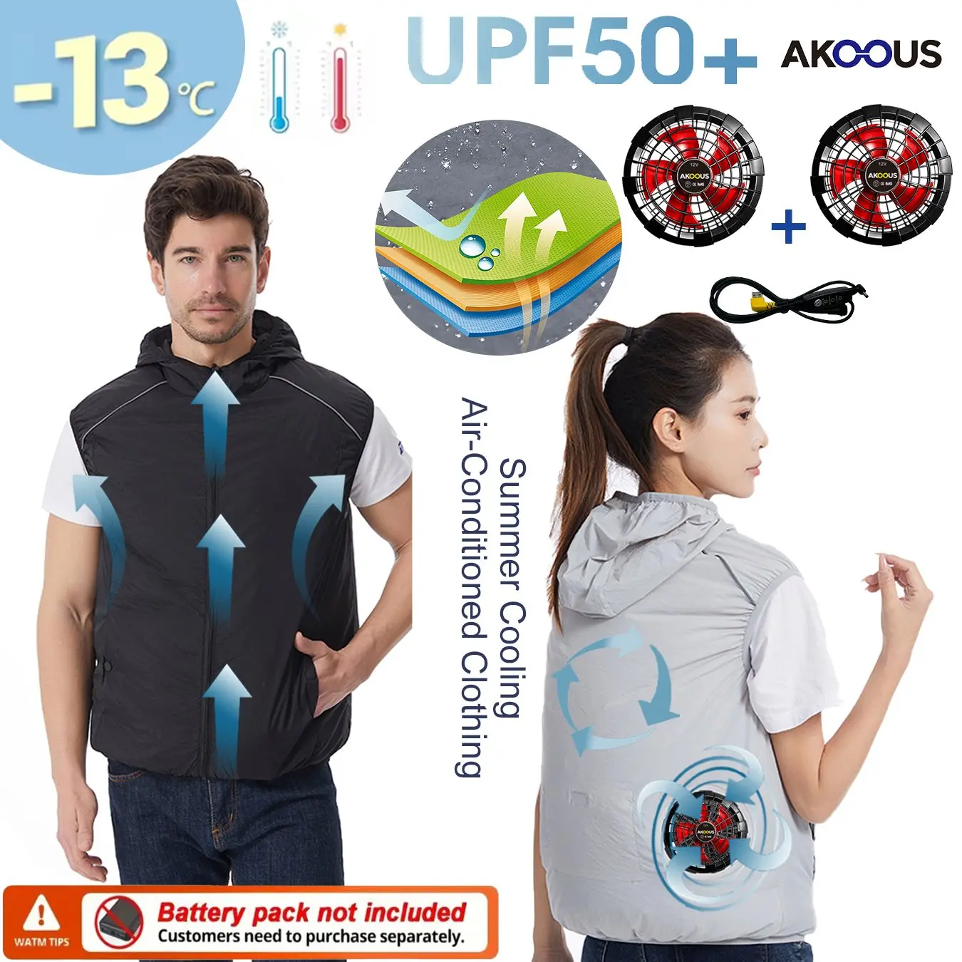 12V/5V USB Unisex 3 Wind Speed Cooling Fan Vest Lightweight Sleeveless Air Conditioned Vest Summer Outdoor Work Clothes