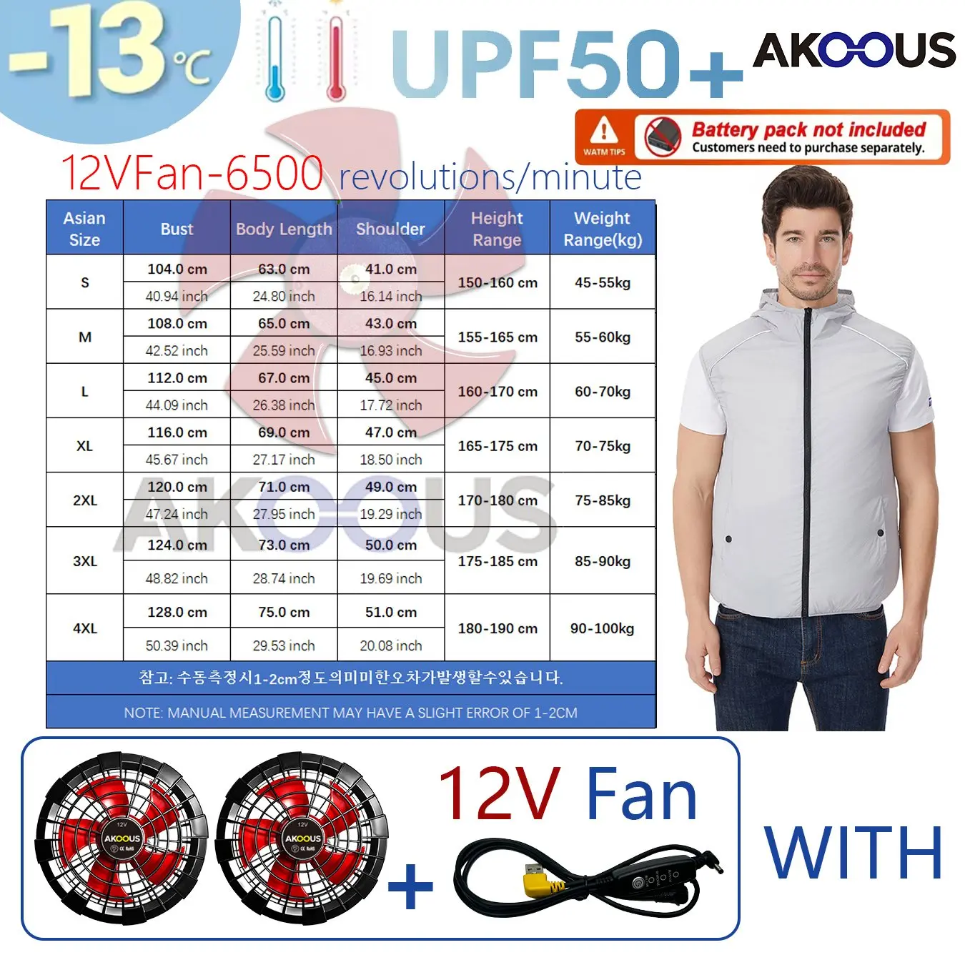 12V/5V USB Unisex 3 Wind Speed Cooling Fan Vest Lightweight Sleeveless Air Conditioned Vest Summer Outdoor Work Clothes