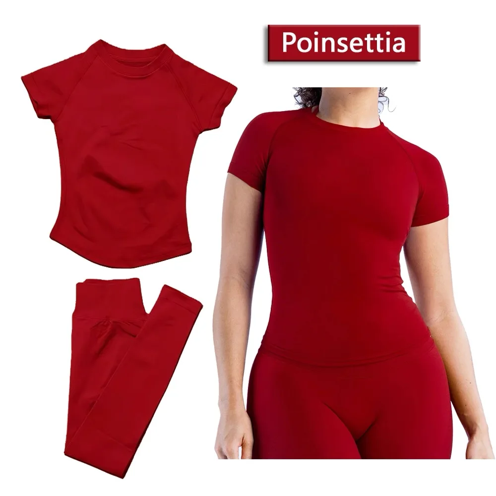 2 Pcs Sports Gym Sets Short Sleeve Seamless Yoga Clothing Fitness Set Women Workout Running Sports Pants Leggings Suit