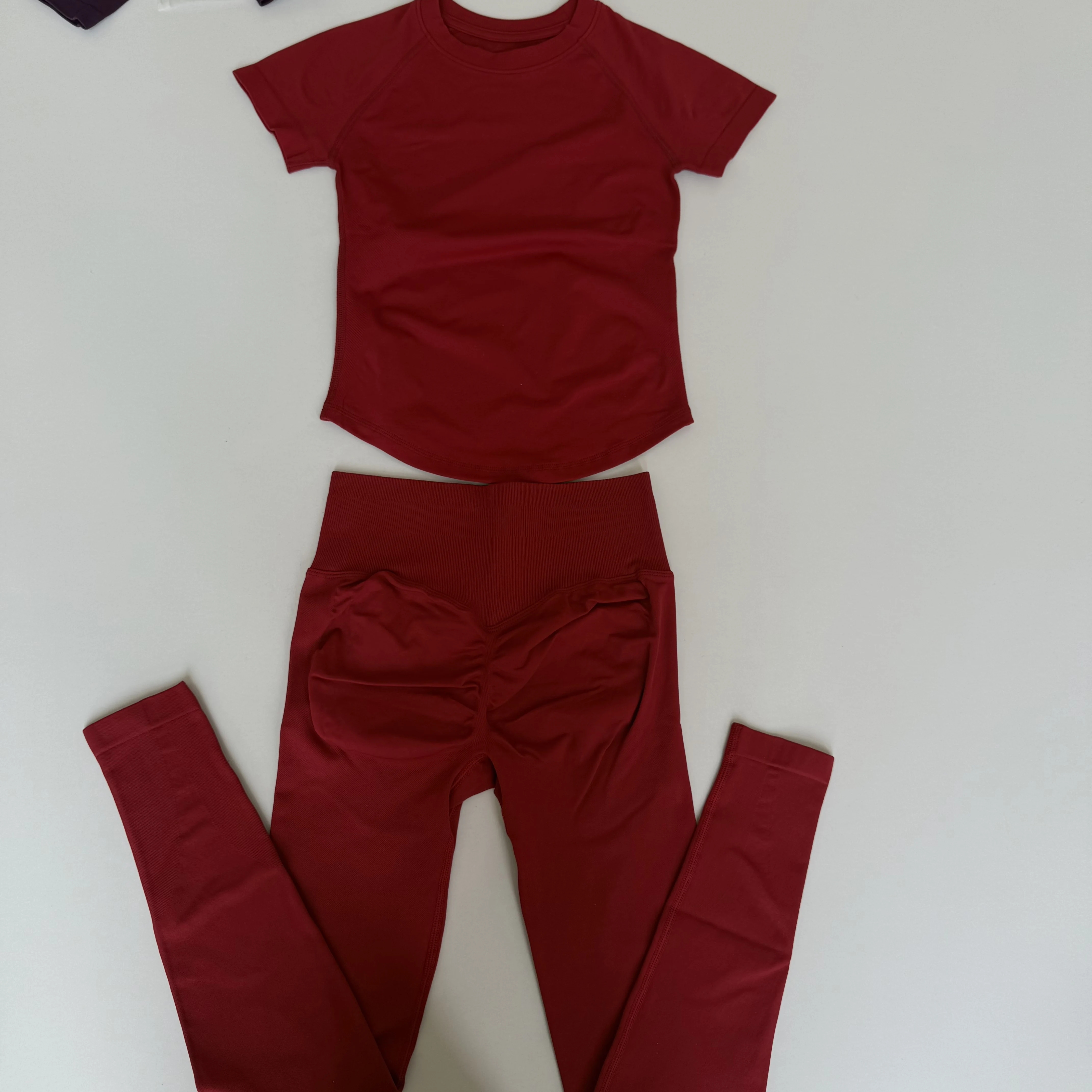 2 Pcs Sports Gym Sets Short Sleeve Seamless Yoga Clothing Fitness Set Women Workout Running Sports Pants Leggings Suit