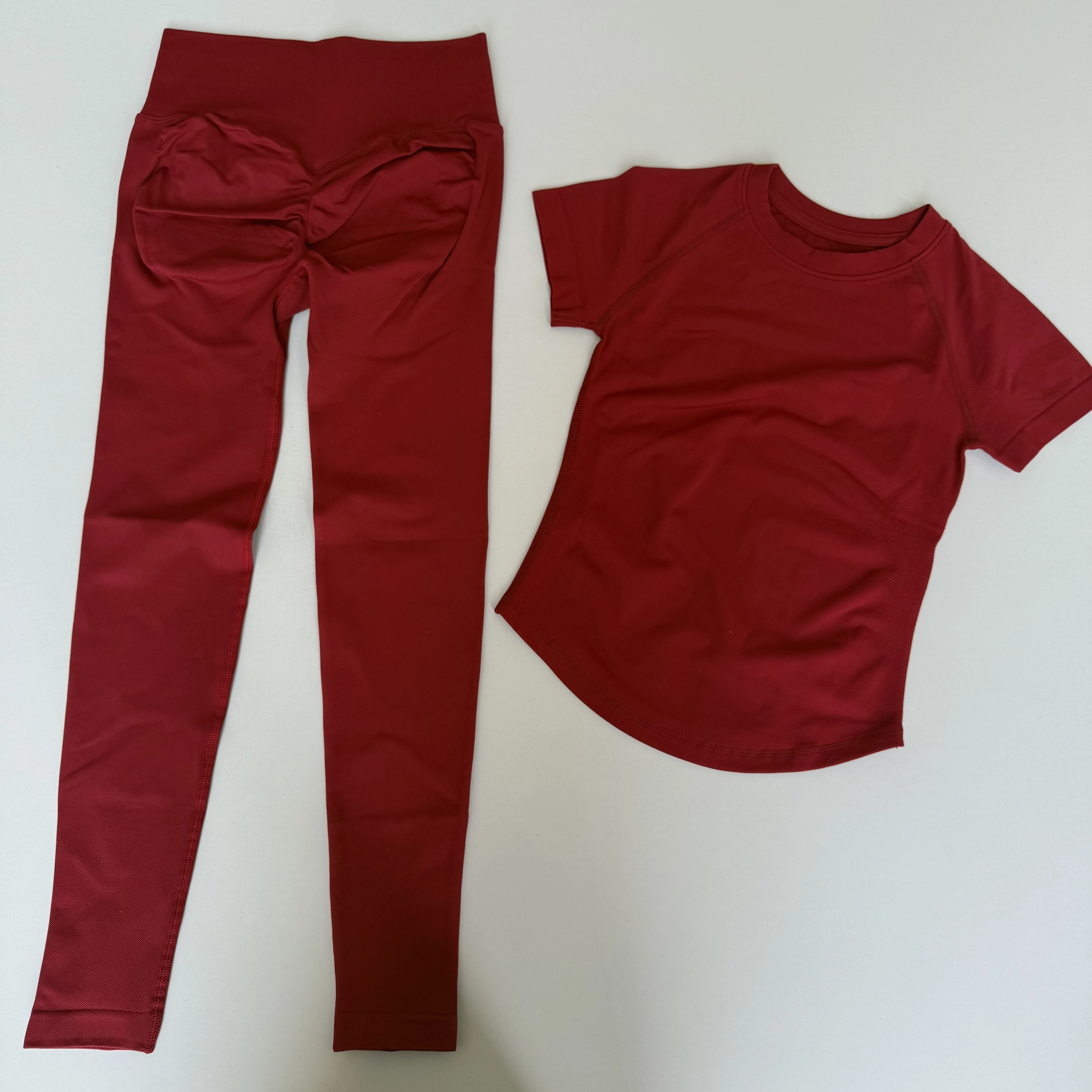 2 Pcs Sports Gym Sets Short Sleeve Seamless Yoga Clothing Fitness Set Women Workout Running Sports Pants Leggings Suit