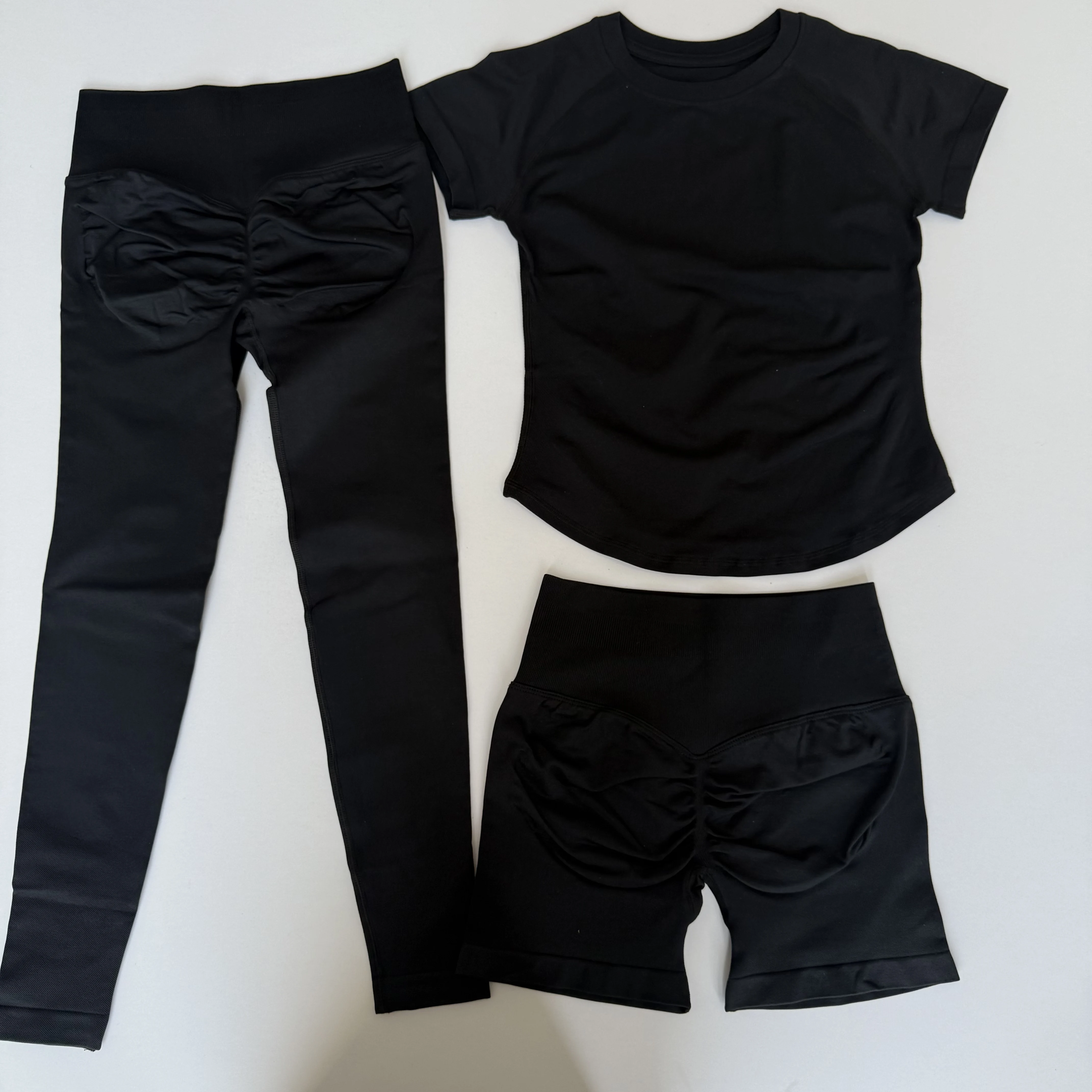 2 Pcs Sports Gym Sets Short Sleeve Seamless Yoga Clothing Fitness Set Women Workout Running Sports Pants Leggings Suit
