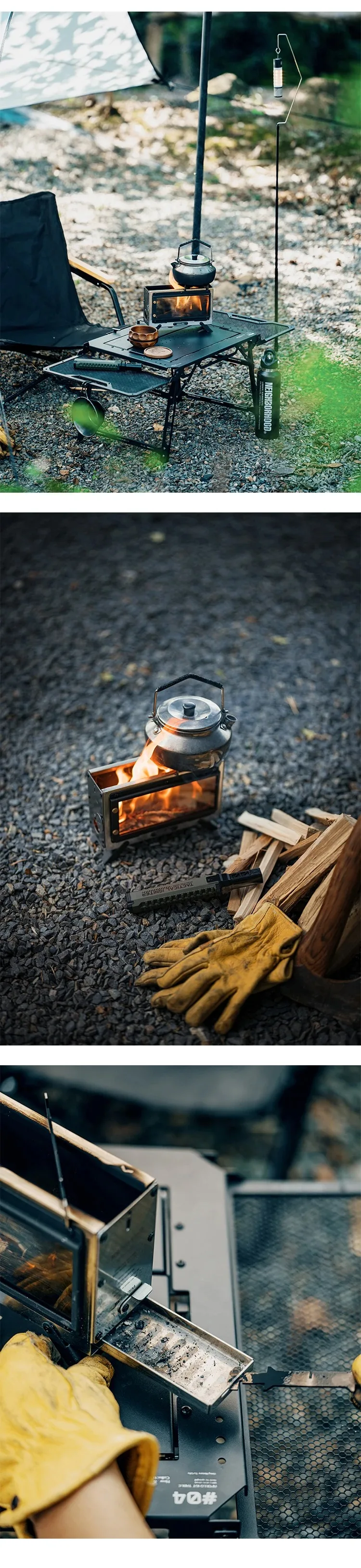 Goout Springhill Wood Stove Portable Firewood Square Stove Stainless Steel Outdoor Fire Heater Stove Picnic Hiking Camping