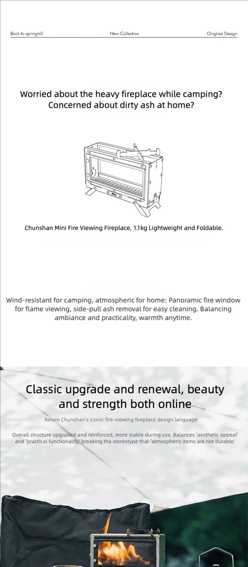 Goout Springhill Wood Stove Portable Firewood Square Stove Stainless Steel Outdoor Fire Heater Stove Picnic Hiking Camping
