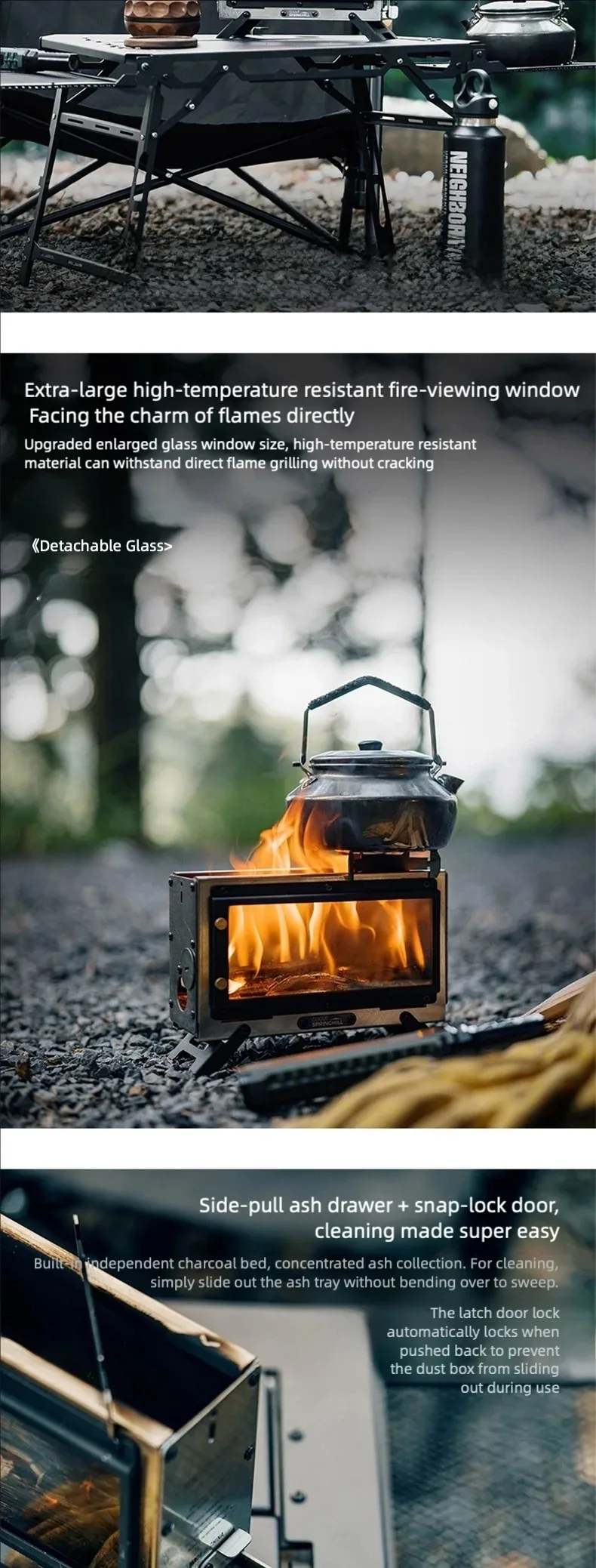 Goout Springhill Wood Stove Portable Firewood Square Stove Stainless Steel Outdoor Fire Heater Stove Picnic Hiking Camping