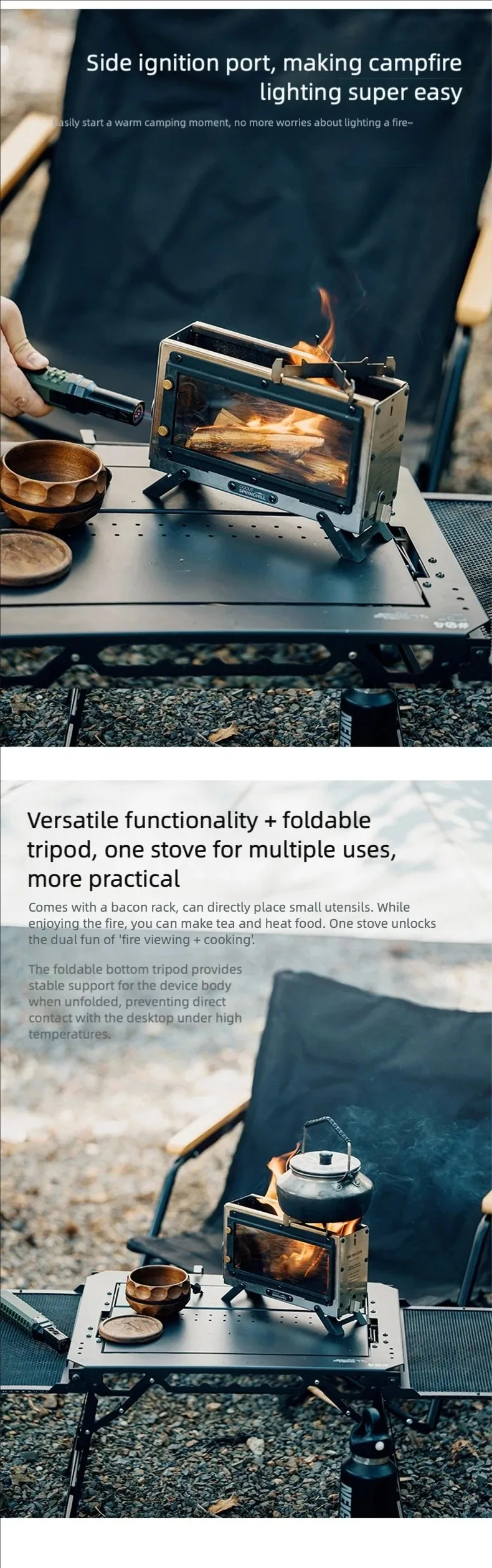 Goout Springhill Wood Stove Portable Firewood Square Stove Stainless Steel Outdoor Fire Heater Stove Picnic Hiking Camping
