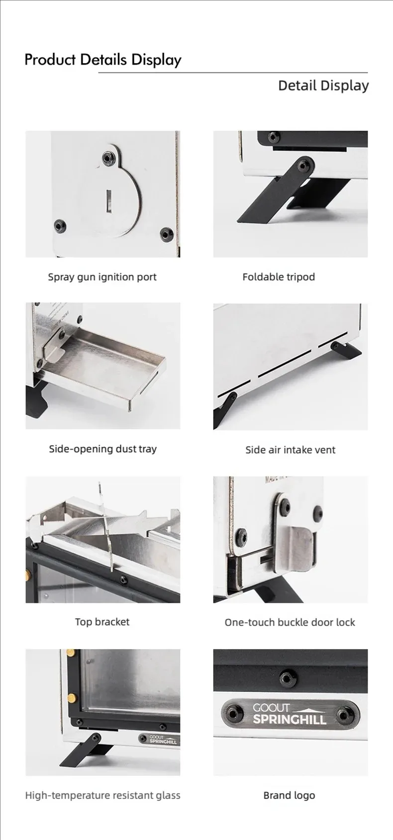 Goout Springhill Wood Stove Portable Firewood Square Stove Stainless Steel Outdoor Fire Heater Stove Picnic Hiking Camping