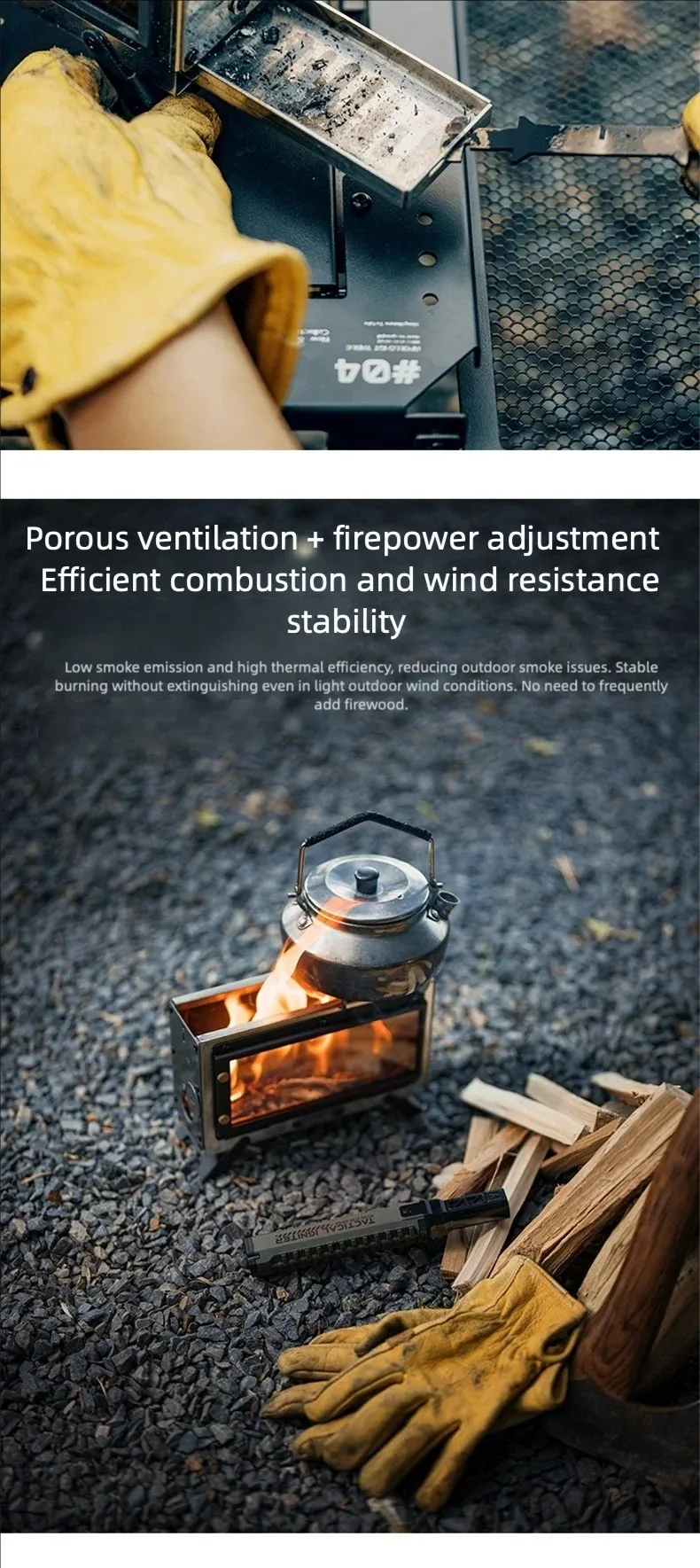 Goout Springhill Wood Stove Portable Firewood Square Stove Stainless Steel Outdoor Fire Heater Stove Picnic Hiking Camping