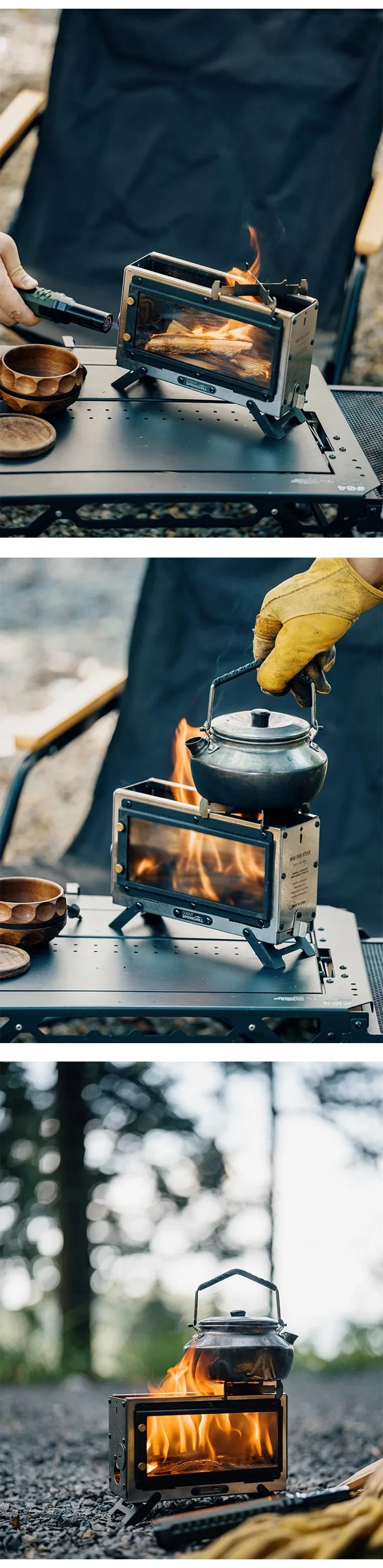Goout Springhill Wood Stove Portable Firewood Square Stove Stainless Steel Outdoor Fire Heater Stove Picnic Hiking Camping