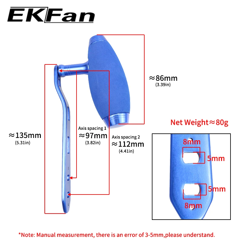 EKFan 135MM Aluminum Alloy EVA Knob Jigging Baitcasting Fishing Reel Handle for A/S/D 7*4/8*5mm Hole Lure Reel DIY Parts